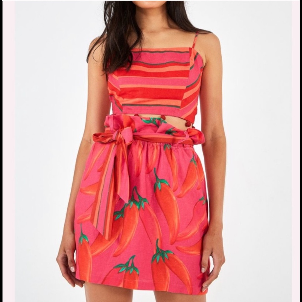 Farm Rio High Waist Paper Bag Red Pepper Skirt XS